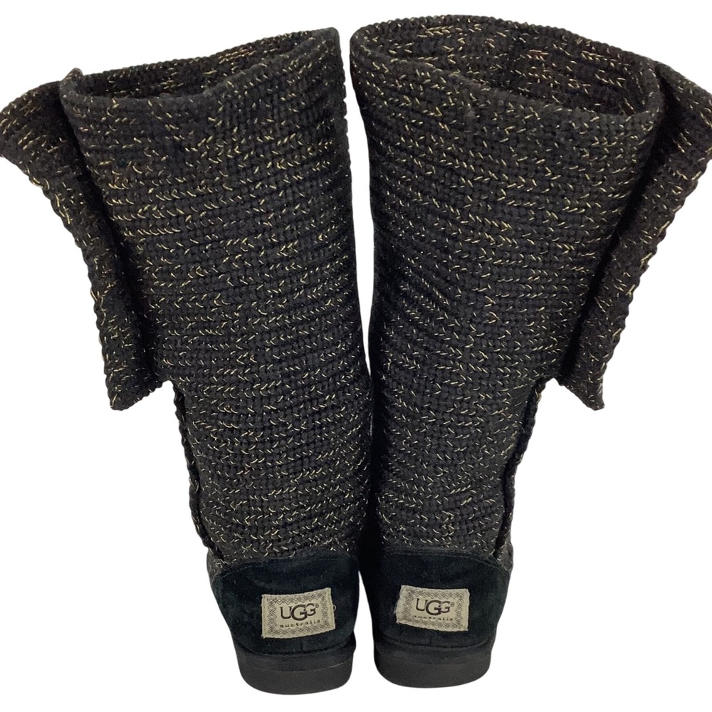 UGG Australia Lattice Cardy Black Gold Metallic Knit Tall Boots 1876 Womens 8 - Picture 3 of 7
